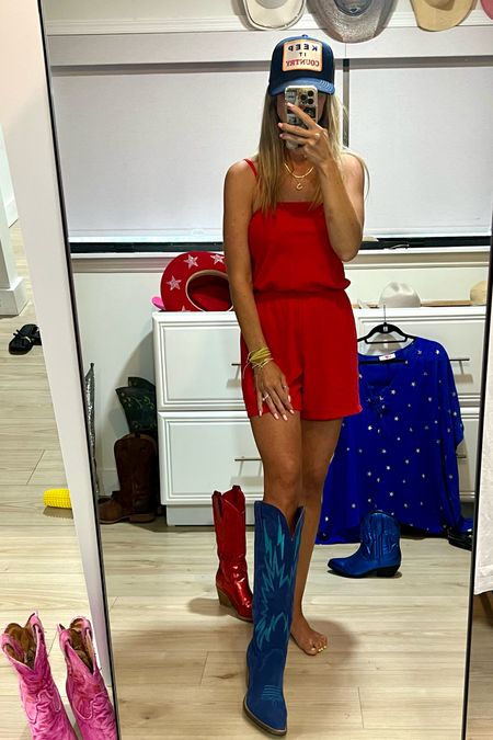 Red White & Blue. American. USA. Wearing XS in this red shorts romper. Blue boots. Country music festival. Rock the Country.

#LTKShoeCrush #LTKTravel #LTKFindsUnder50