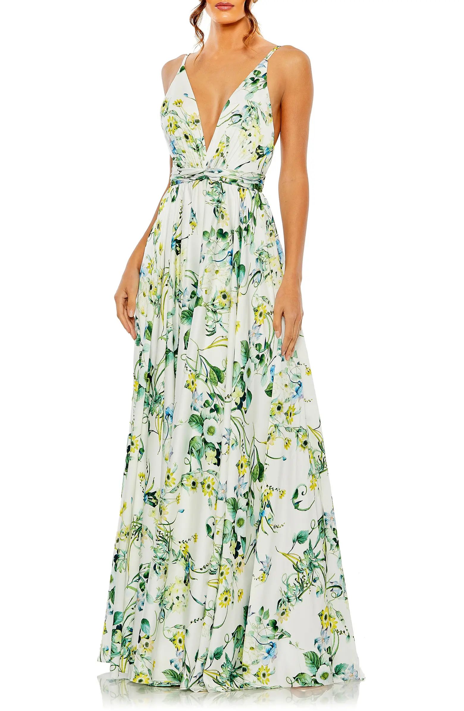 Floral Print Sleeveless A-Line Gown | Nordstrom