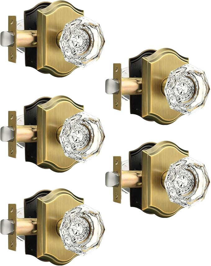 Gobrico 5 Pack Passage Crystal Door Knobs in Antique Brass for Hall Closet Laundry Room,Clear Oct... | Amazon (US)