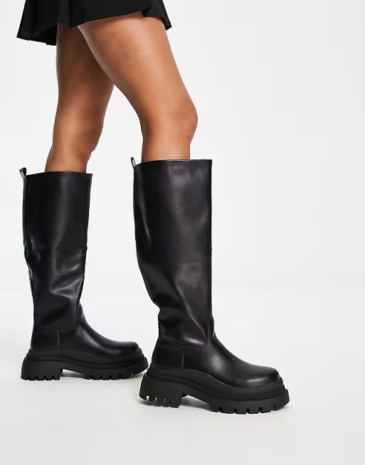 Truffle Collection pull on chunky knee boots in black | ASOS (Global)