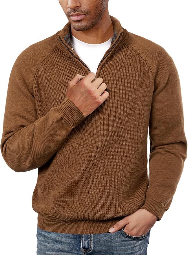 PJ PAUL JONES Mens Quarter Zip Pullover Sweater Turtleneck Raglan Long Sleeve Sweaters | Amazon (US)