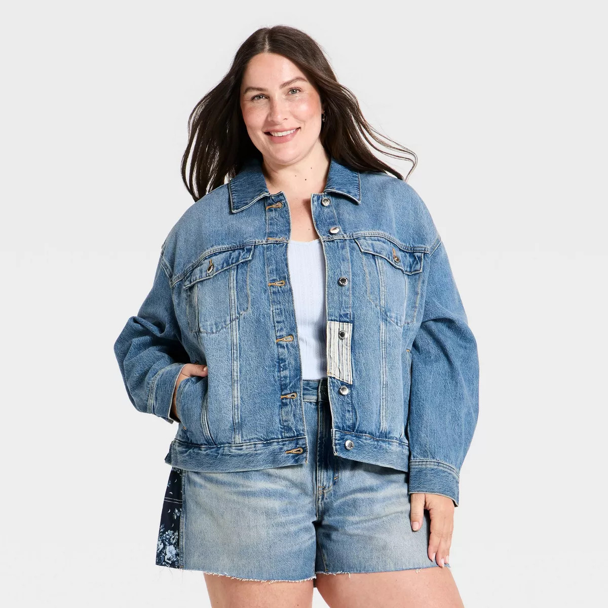 Women's Bandana Print Denim Jacket - Universal Thread™ Medium Wash XXL | Target
