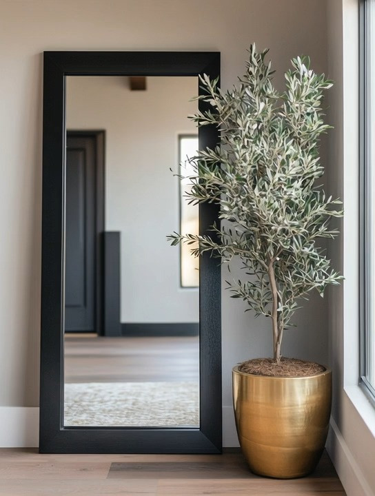 A black-framed wall mirror paired with an olive tree in a gold planter is the definition of quiet luxury. It’s elegant without being loud, refined without trying too hard, and timeless in the way truly good design always is. The strong black frame grounds the space and adds architectural depth, while the soft movement of the olive tree brings warmth, life, and balance. The gold planter acts as the subtle finishing touch—just enough glow to elevate the entire look.

This pairing works beautifully in any corner of your home: an entryway, hallway, bedroom, living room, or even beside a window where natural light enhances the greenery. It reflects light gently, expands the space visually, and creates a calm, curated moment that feels intentional rather than styled for effect. There’s nothing trendy or overwhelming here—just thoughtful materials, contrast, and harmony.

If you’re planning a home refresh and want something that feels elevated but effortless, this mirror-and-plant combination is a perfect choice. It’s modern, classic, and endlessly adaptable—proof that understated design often makes the strongest statement.

#UnderstatedLuxury
#MirrorDecor
#OliveTreeStyle
#QuietLuxuryHome
#ElegantInteriors
#ModernClassicDecor
#EntrywayInspiration 

 #LTKHome