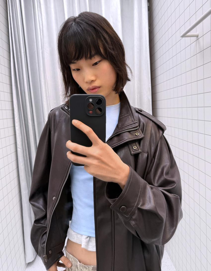 Leather effect pleated jacket - Women | Bershka UK