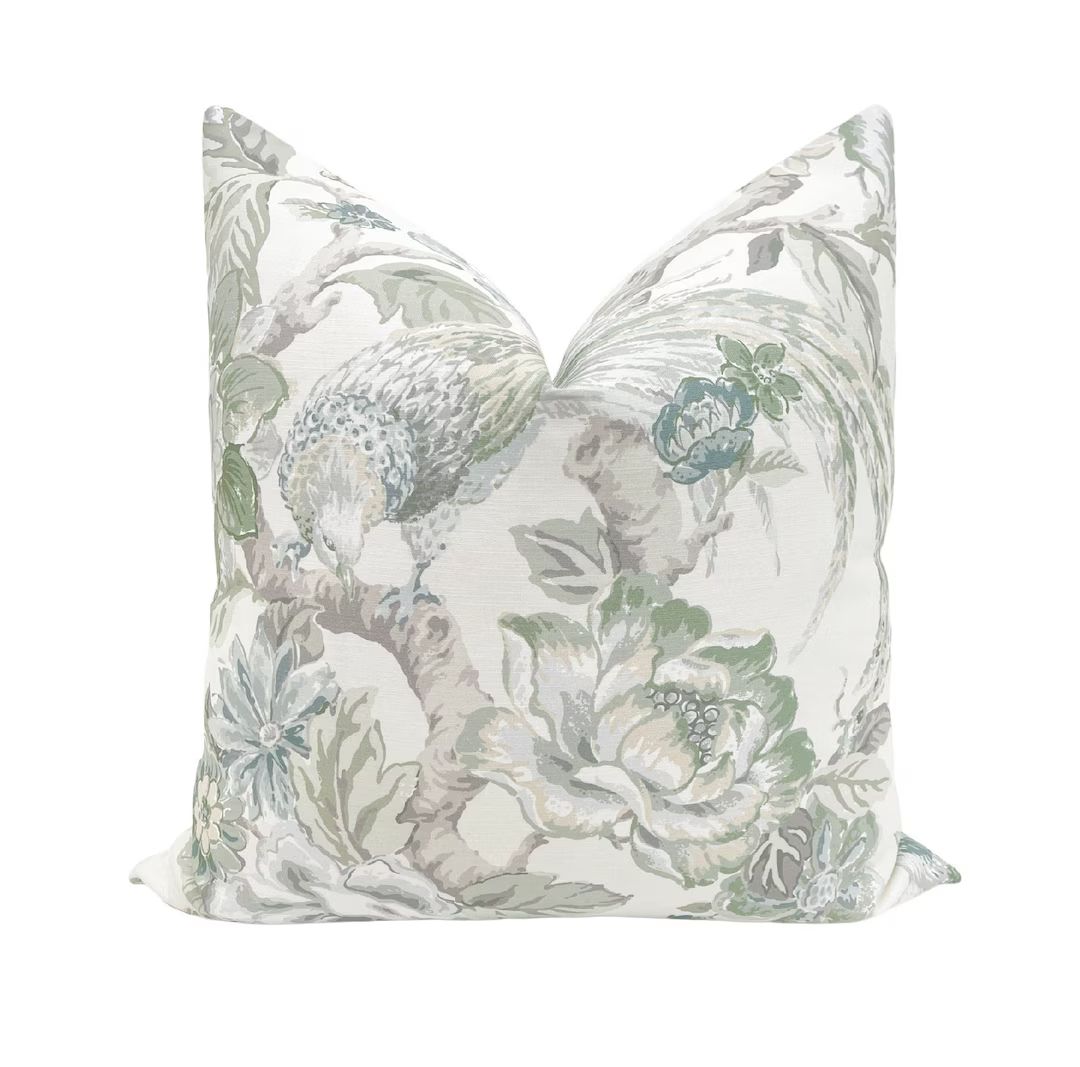 Floral Aviary Print // Eucalyptus Pillow COVER ONLY  Floral - Etsy | Etsy (US)