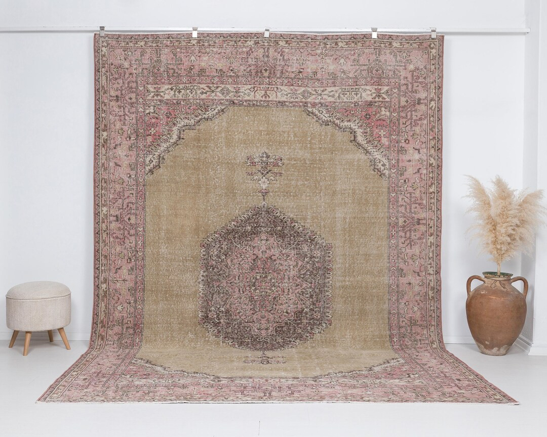 8x10 Vintage Rug, 7.9 X 11.4 Feet Turkish Rug, Low Pile Rug, Anatolian Rug, Oversize Rug, Natural... | Etsy (US)