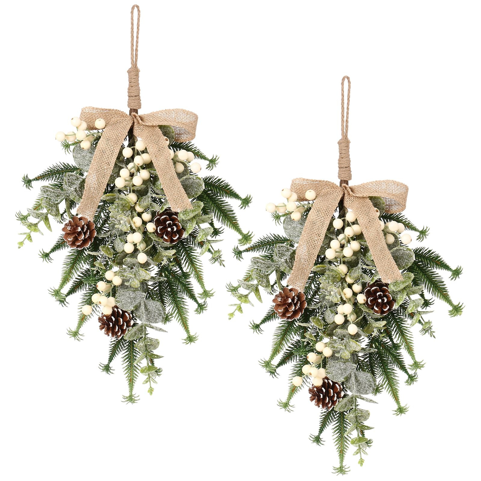 SY Super Bang 2PCS Christmas Decorations, 19Inch Artificial White Berry Front Door/Fireplace Hang... | Amazon (US)