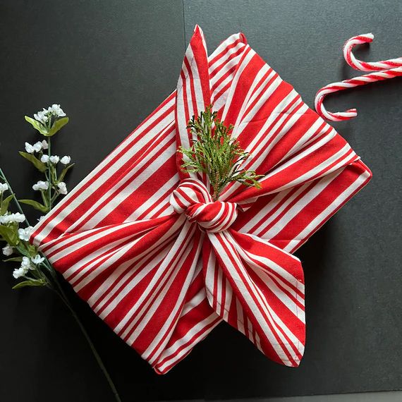 Candy Cane Christmas Furoshiki Gift Wrapping Eco-friendly - Etsy | Etsy (US)