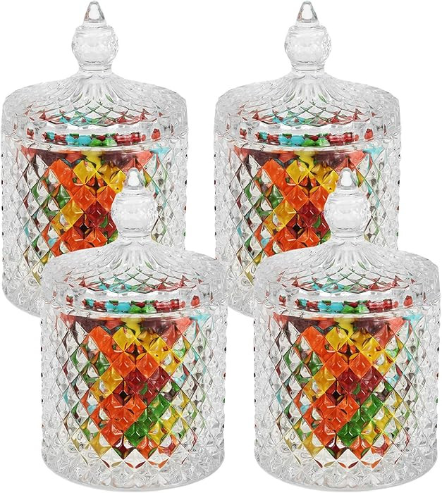 Hedume 4 Pack Crystal Diamond Faceted Jar with Crystal Lid, Glass Food Storage Organization Set S... | Amazon (US)