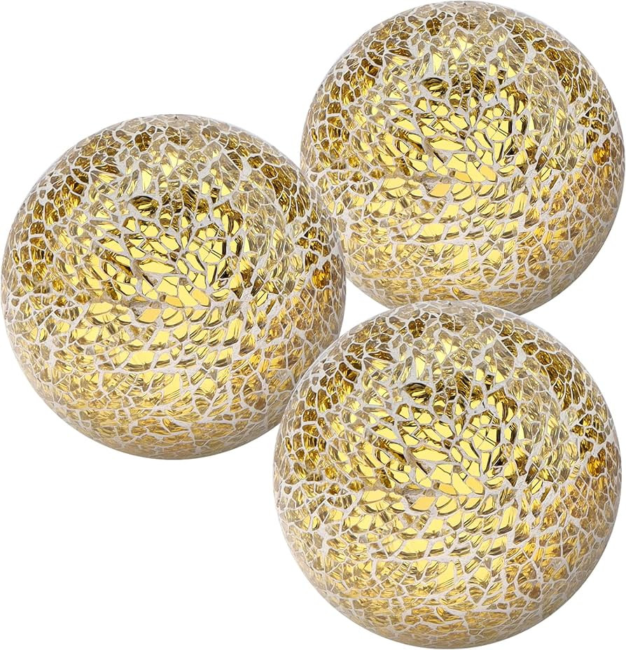 Kepfire 3Pcs Mosaic Glass Sphere 3.15 Inch Round Crackl Orbs for Bowls Vases Dining Table Centerp... | Amazon (US)
