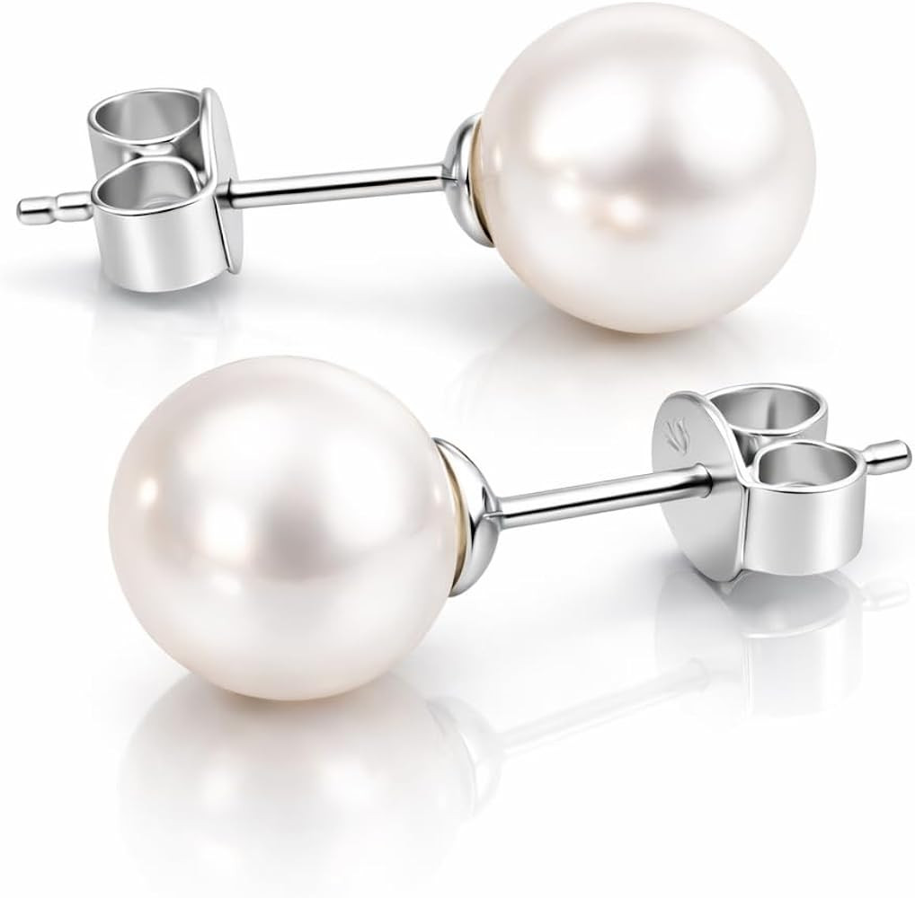 AAA+ Real Freshwater Pearl Stud Earrings, Sterling Silver Hypoallergenic | Amazon (US)