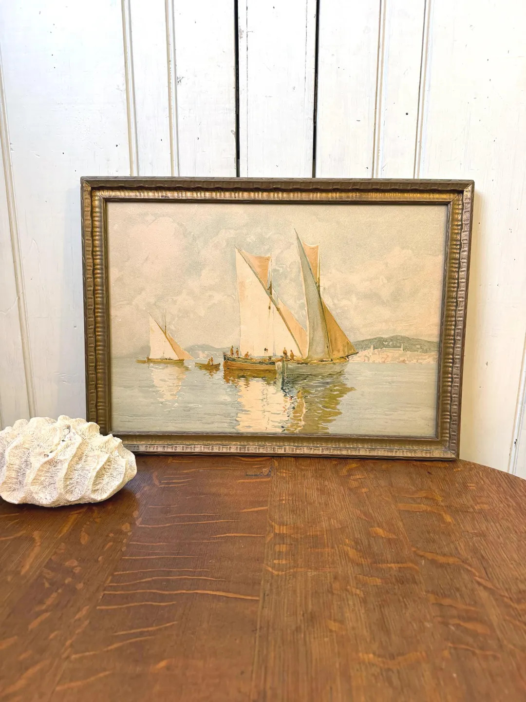 Vintage Gilt Framed Sailboat Seascape Print | Muted Palette Nautical Wall Art (16.5"w X 12"h) - E... | Etsy (Global)