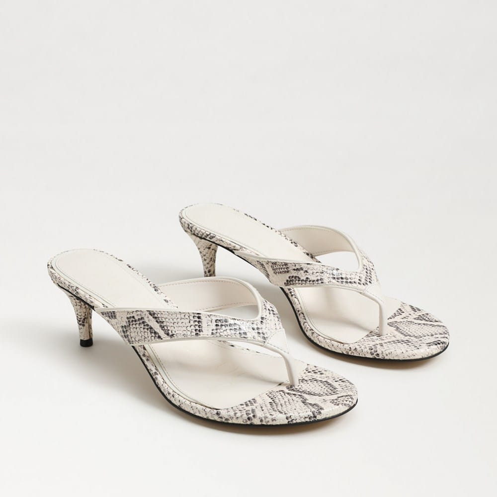 Amie Kitten Heel Sandal Ivory Snake Print Leather | Sam Edelman