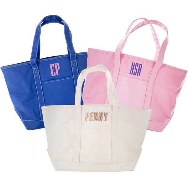 Embroidered TRVL Coated Canvas Tote | Sprinkled With Pink