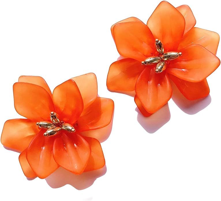 Fashion Bohemian Acrylic Large Flower Stud Earrings Matte Flower Dangle Earrings with Gold Flower... | Amazon (US)