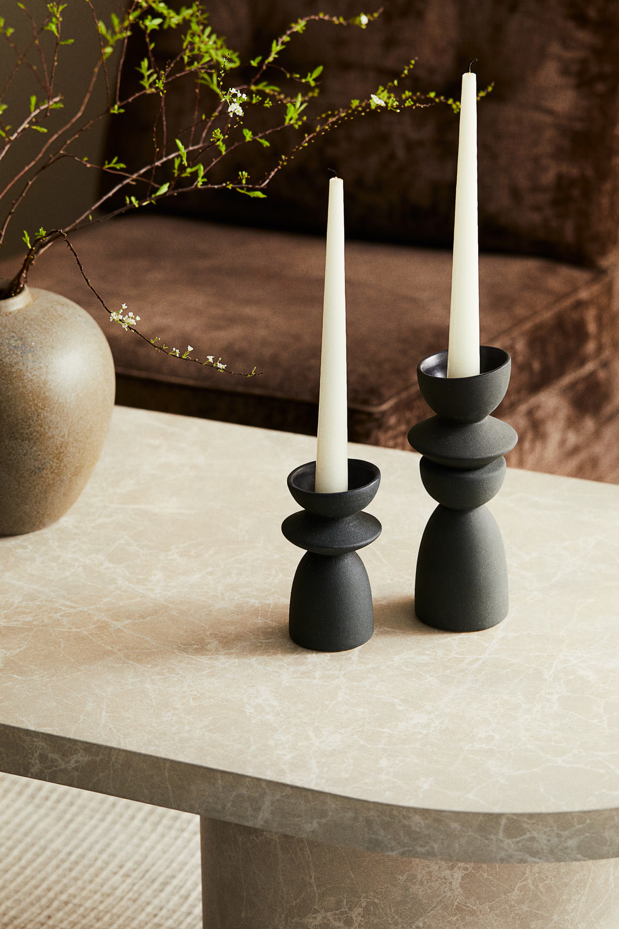 Stoneware Candleholder - Black - Home All | H&M US | H&M (US + CA)