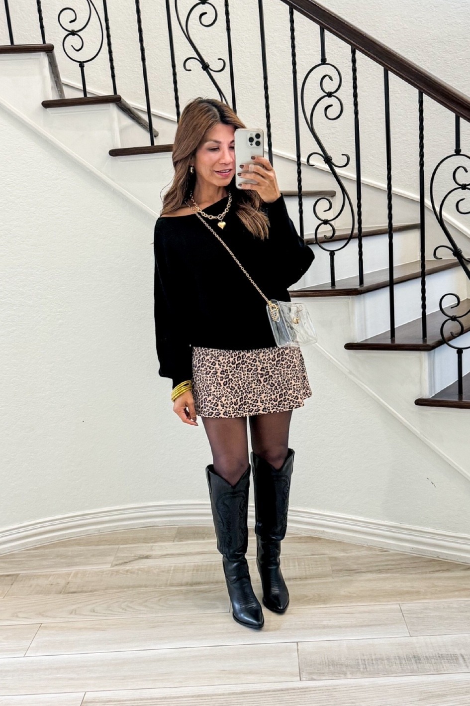 Skort in small tts(I linked exact and similar ones).
Sweater in small tts(have this in several colors so good).
Boots tts.
All accessories  and clear bag all linked. 
Also great Thanksgiving outfit, Era’s concert, Nashville, Vegas, date night outfit, girls night. Amazon finds,fall outfit, fashion over 50, midlife fashion, petite fashion, vacation outfit, leopard, pickleball, tennis skirt. 


#LTKFindsUnder50 #LTKStyleTip #LTKOver40