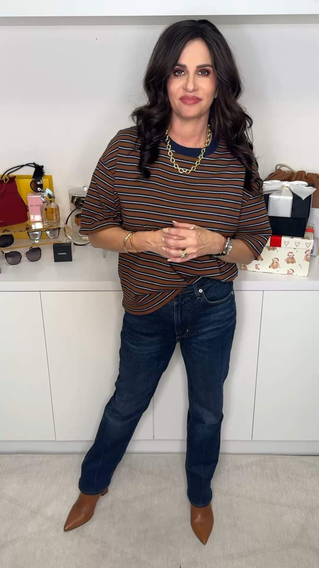 Cute casual outfit! On sale this is a look I wear to run errands and if I stayed home I would just take my boots off . Top size sm ( the tee ) is boxy . Jeans 25 #casualstyle #everydaylook 

#LTKSaleAlert #LTKOver40 #LTKootd