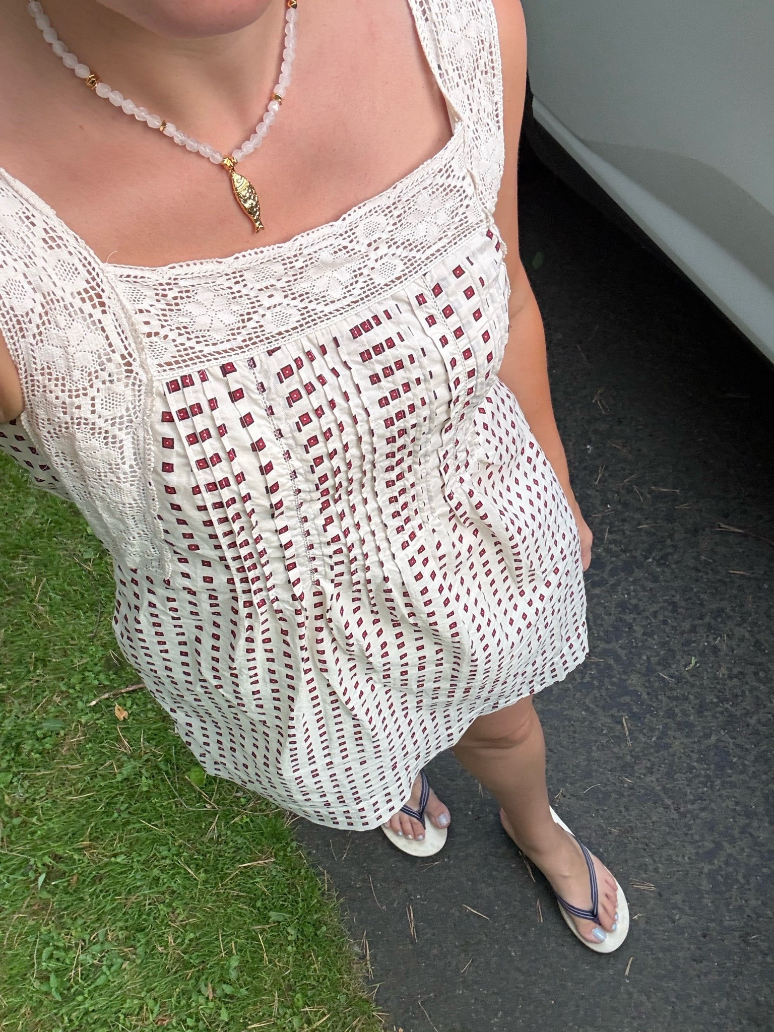 Fish necklace, lace mini dress, sandals, flip flops, beach look

#LTKootd #LTKSeasonal #LTKTravel