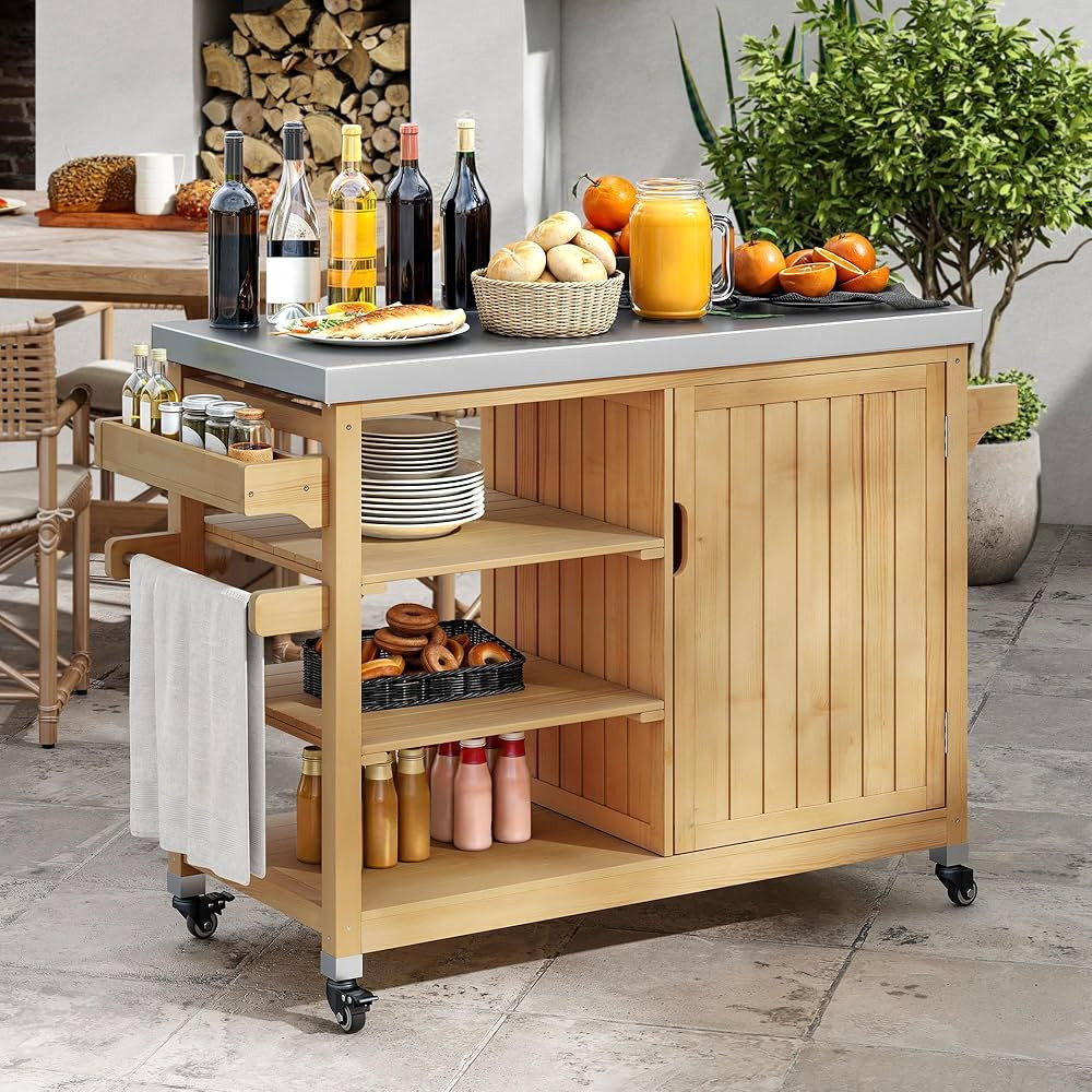 YITAHOME Solid Wood Patio Bar Table XL Outdoor Storage Cabinet Bar Table with Spice Rack and Lock... | Amazon (US)