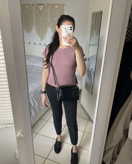 Mauve cozy top, simple outfit, work outfit, workwear, office, sweater top, crossbody bag, casual slip on loafer 

#LTKWorkwear #LTKShoeCrush #LTKItBag