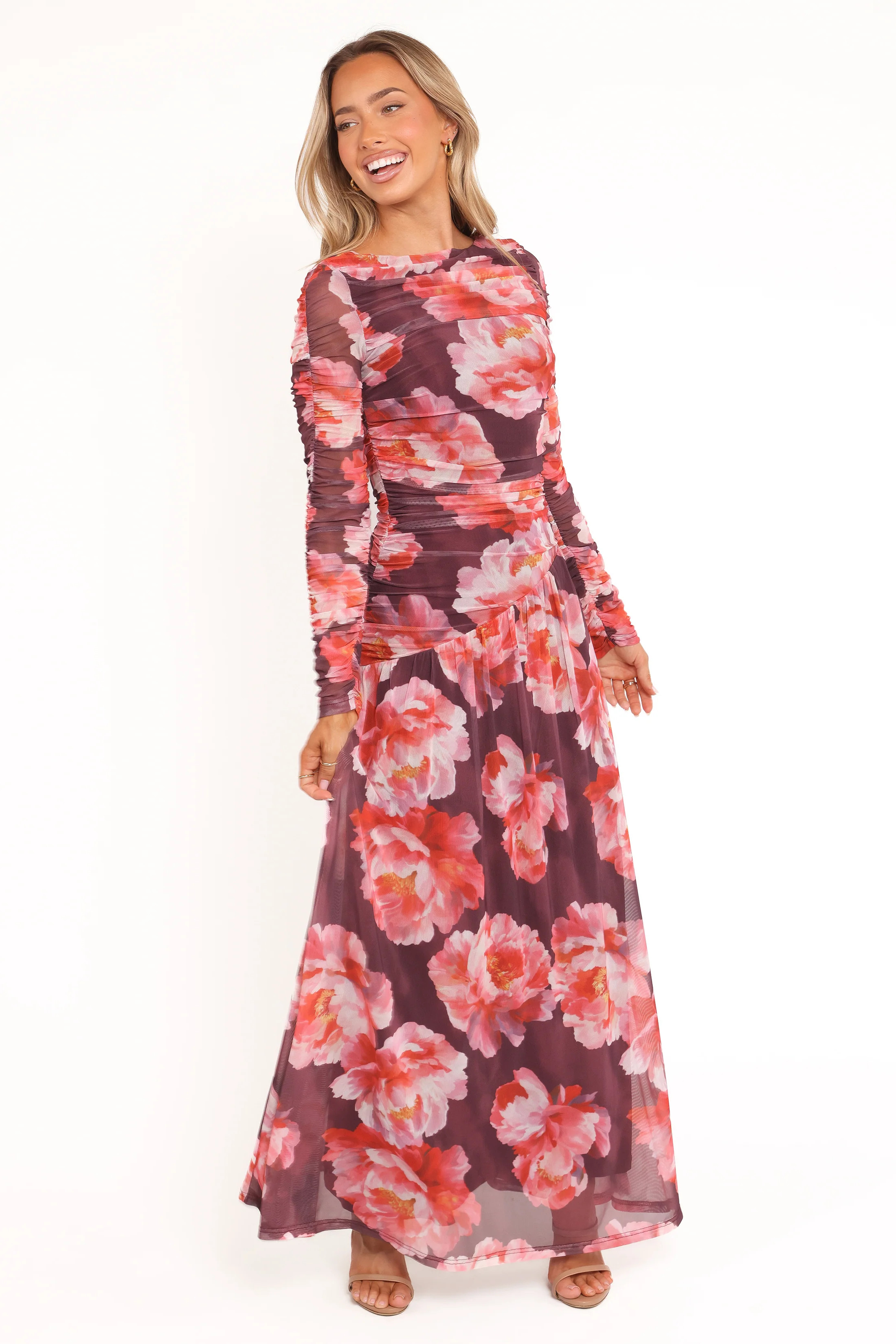Calypso Long Sleeve Maxi Dress - Burgundy Peony | Petal & Pup (US)
