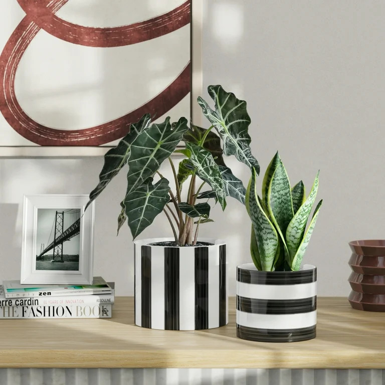 Mainstays Andrew 10" x 10" x 8.75" Round Rich Black and Arctic White Ceramic Planter | Walmart (US)