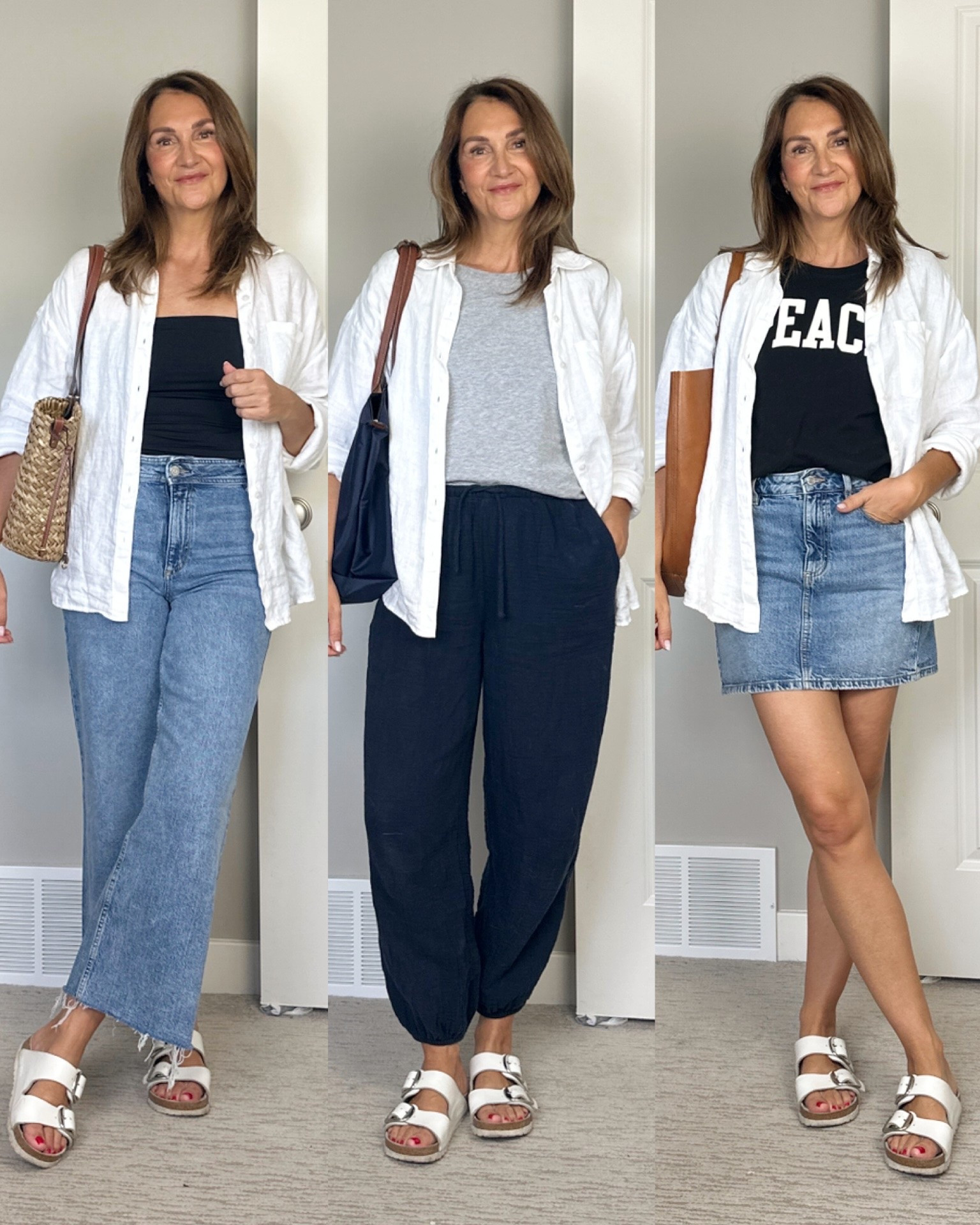 Summer uniforms that never fail me: white linen shirt and white Birkenstocks!
Easy, classic and fresh, pair with any base.
Linked what I could, everything fits tts

#LTKOver40 #LTKSeasonal #LTKTall