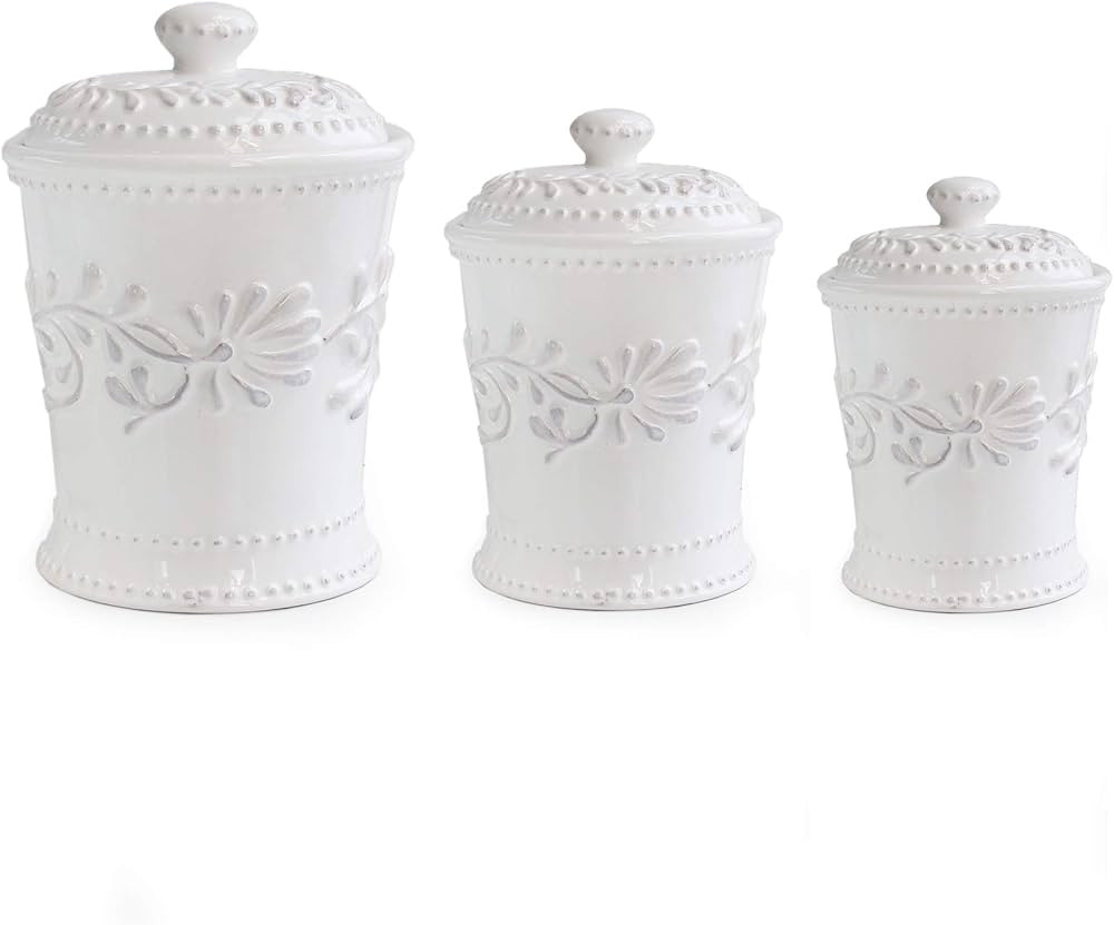 American Atelier Bianca Canister Set 3-Piece Ceramic Jars in 20oz, 48oz and 80oz Chic Design With... | Amazon (US)
