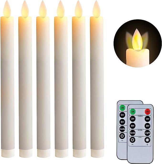 5PLOTS 6pcs White Real Wax Flicking Flameless Taper Candles with Remotes and Timer, Moving Wick B... | Amazon (US)