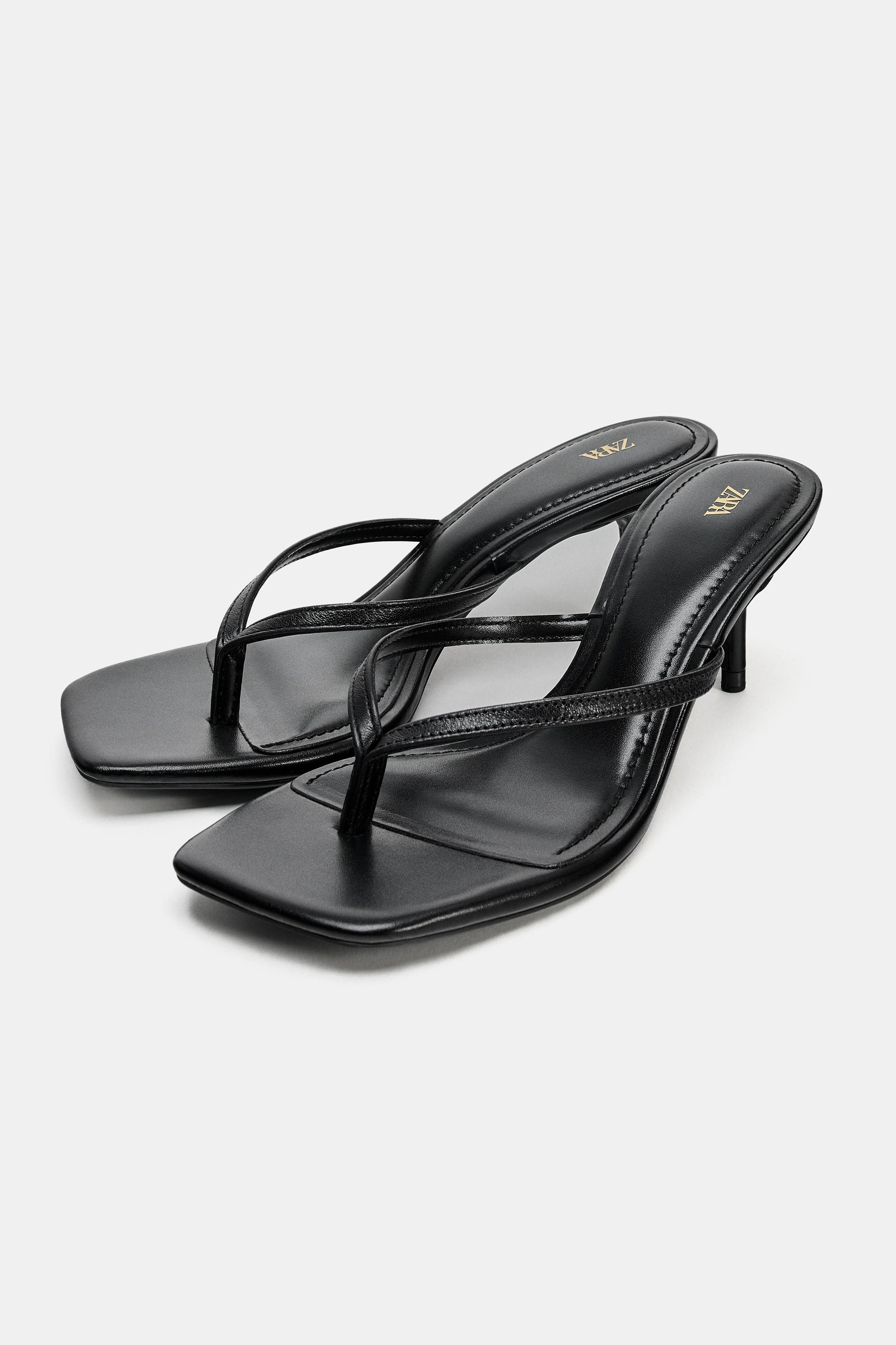 LEATHER STRAPPY HEEL SANDALS | Zara UK