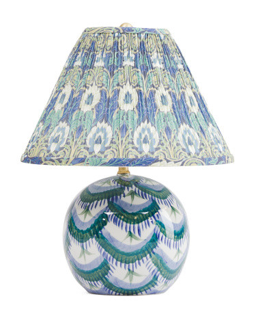 16.5in Painted Ceramic Lamp With Printed Pleated Shade | TJ Maxx