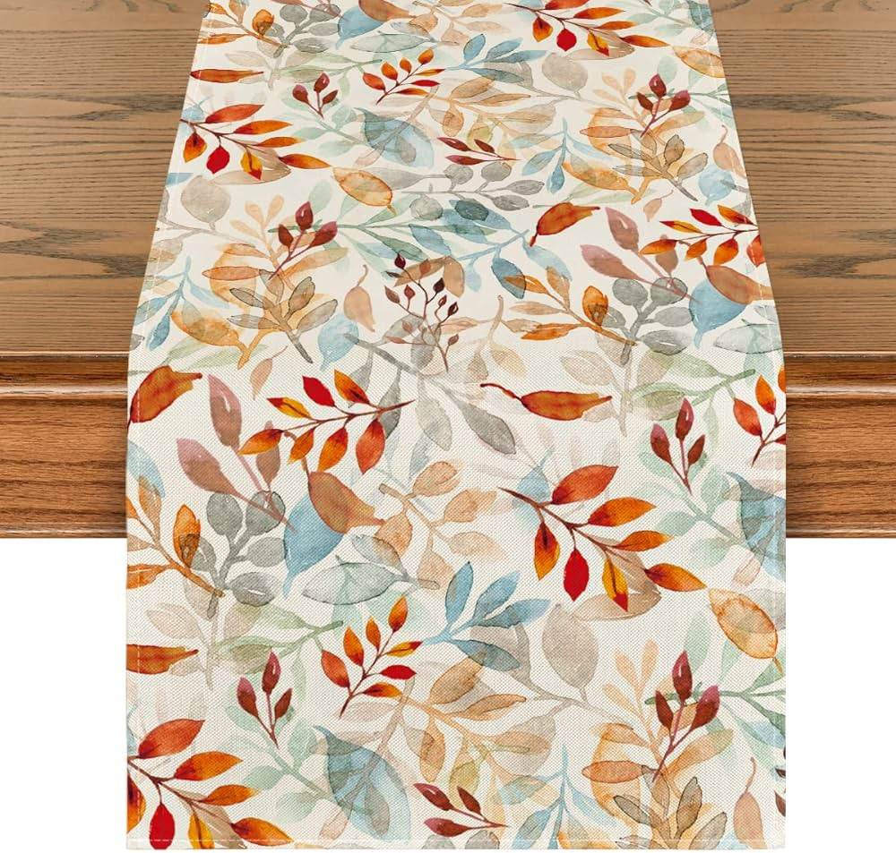 Artoid Mode Beige Eucalyptus Leaves Fall Table Runner, Seasonal Autumn Kitchen Dining Table Decor... | Amazon (US)