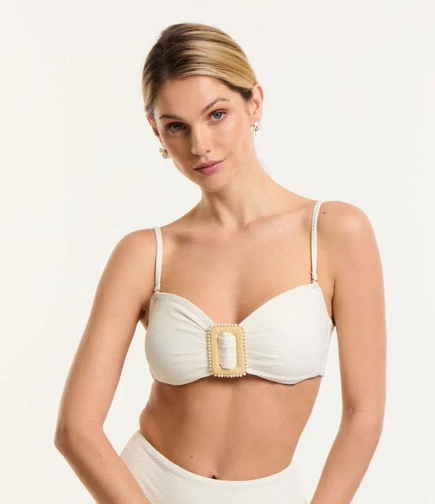 Biquíni Top Bandeau em Poliamida com Detalhe Metalizado Off White - Lojas Renner | Renner (BR)