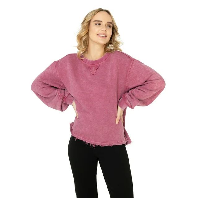 Hard Tail Women's Crew Neck Acid Wash French Terry Pullover | Walmart (US)