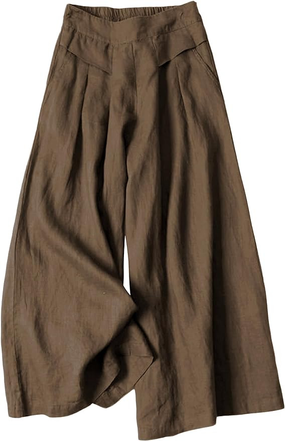 SCUSTY Linen Pants for Women Culottes Capris Wide Leg Palazzo Boho Pants Trousers | Amazon (US)