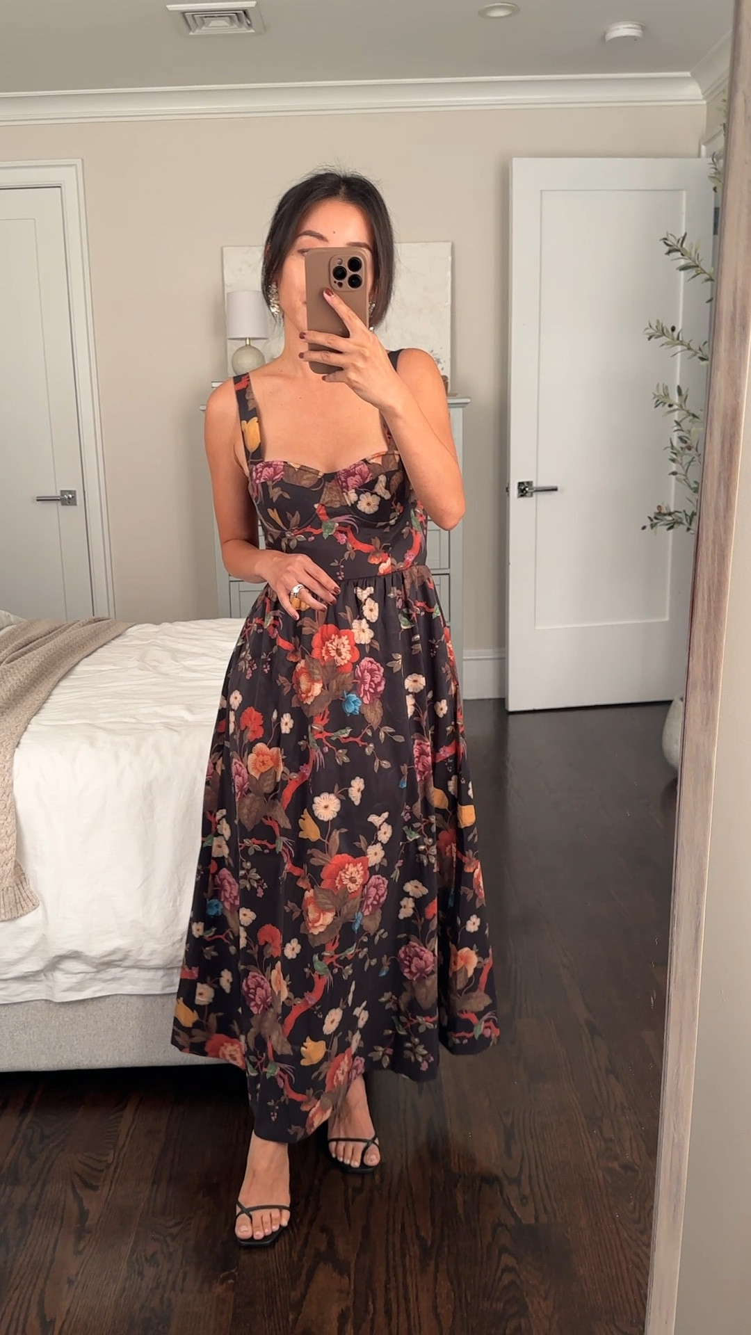 Beautiful and unique fall / winter floral maxi dress. Linked a few other items from the brand too 

• Tuckernuck Baroque Floral Maria dress Xxs fits a little loose on me at the bodice including the bust cups and the waist.

The custom baroque dark floral outer fabric has a little sheen to it and it’s fully lined. Large smocked back panel for stretch at the chest and waist, stretch straps as well. Corset style bustier cups on xxs would probably ideally fit a B-C cup.

The xxs waist measures 12.7” across when lying flat and it does stretch from there  

• reformation sandals 5

Fall / Winter wedding guest outfit, holiday party, family photos 

#LTKWedding #LTKParties #LTKHoliday