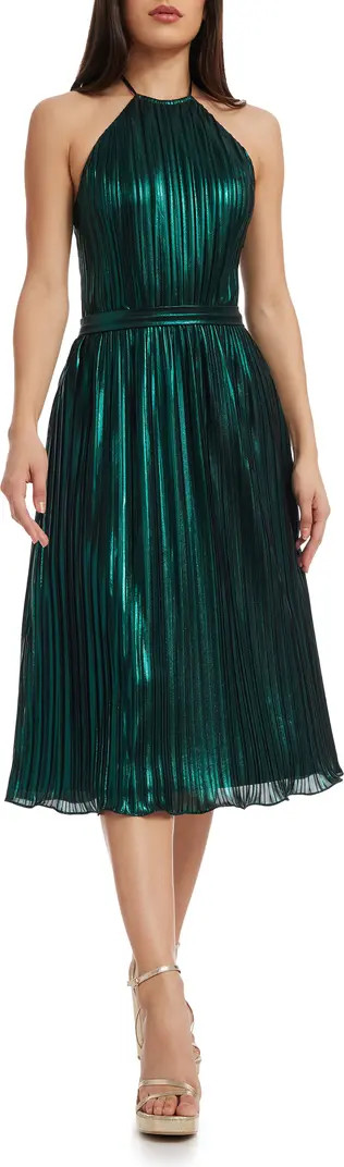Hannah Pleated Metallic Halter Dress | Nordstrom