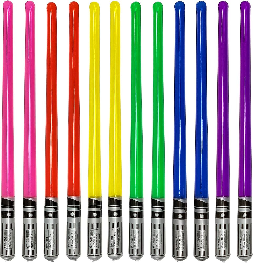 Pack of 12 Party Weight Inflatable Lightsaber- 2 Pink, 2 Red, 2 Yellow, 2 Green, 2 Blue, 2 Purple... | Amazon (US)