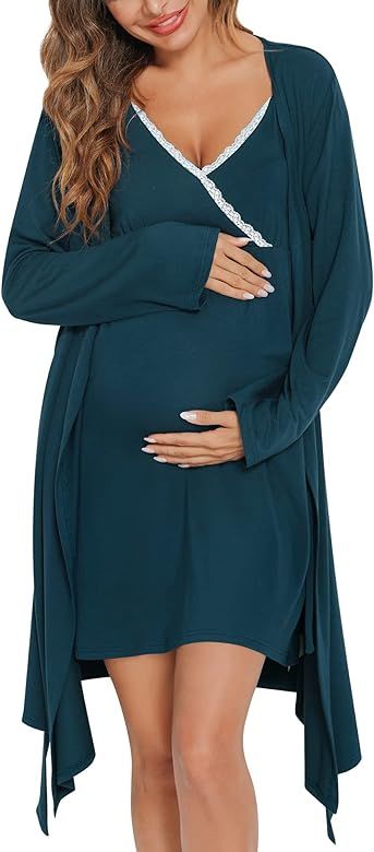 SWOMOG Womens Maternity Robe 2 Piece Nursing Nightgown for Breastfeeding 3 in 1 Labor Delivery Nu... | Amazon (US)