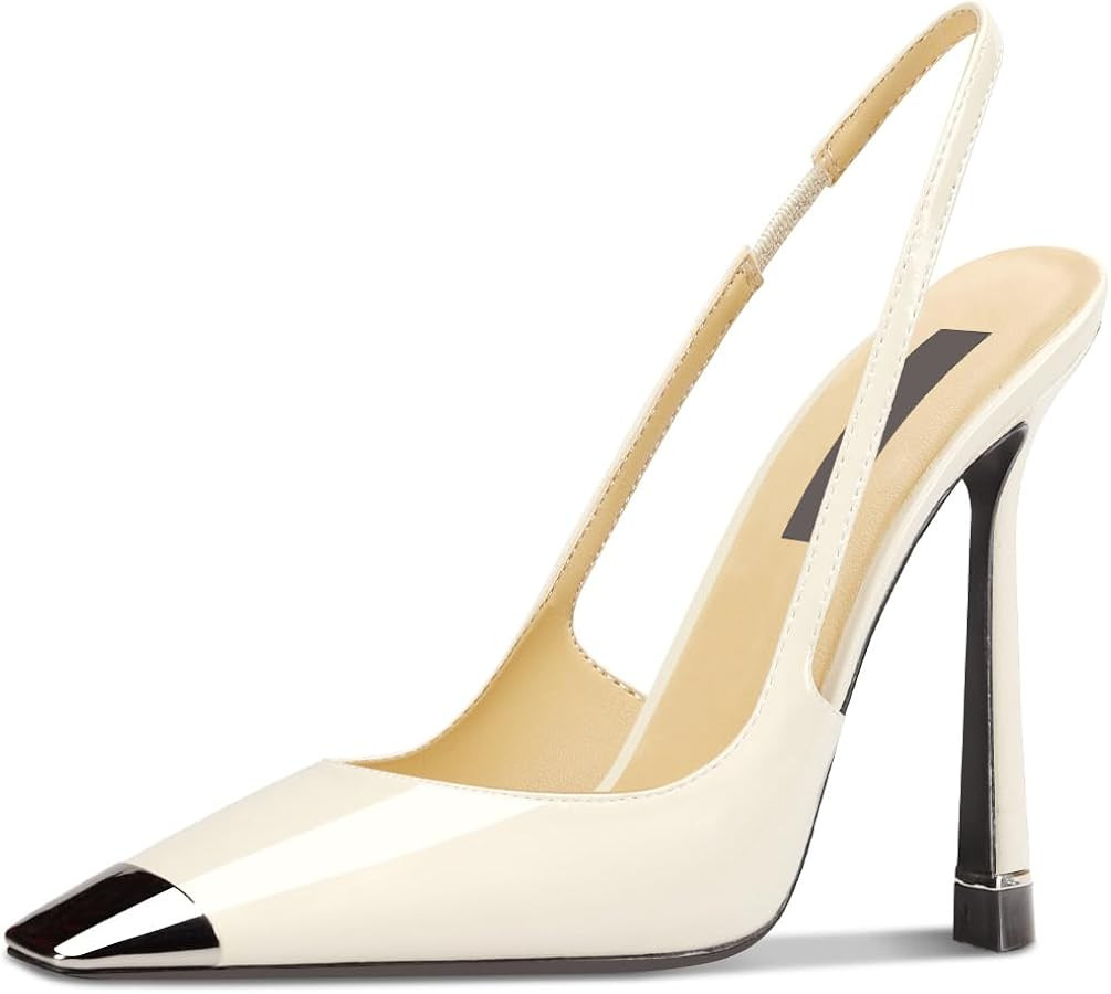 hysn&hoov Women's High Heels Sandals Square Cloesd Toe Pumps Sligback Stilettos Fashion Patent Le... | Amazon (US)