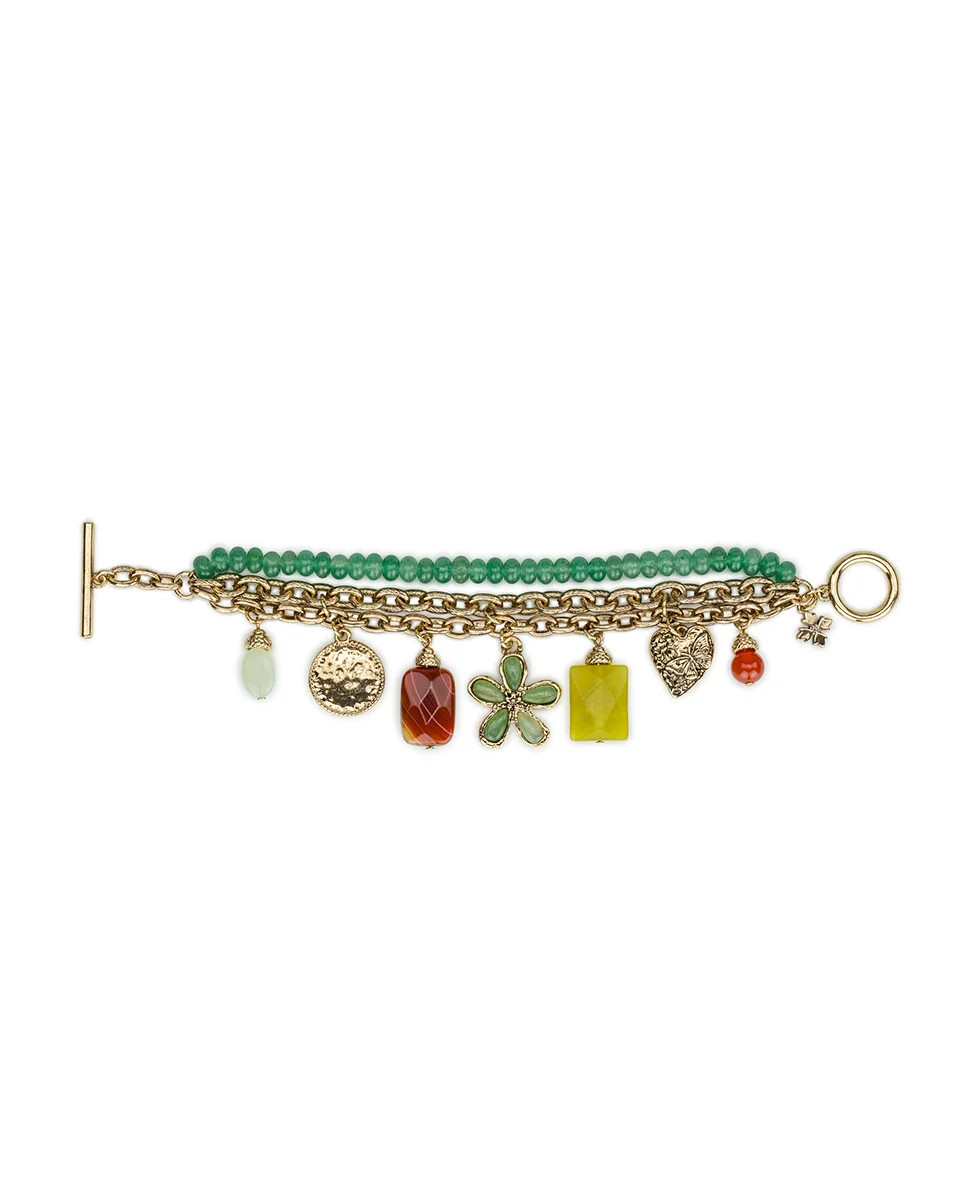 3 Strand Charm Bracelet | Stone Inlay Collection | Antique Gold | Patricia Nash Designs