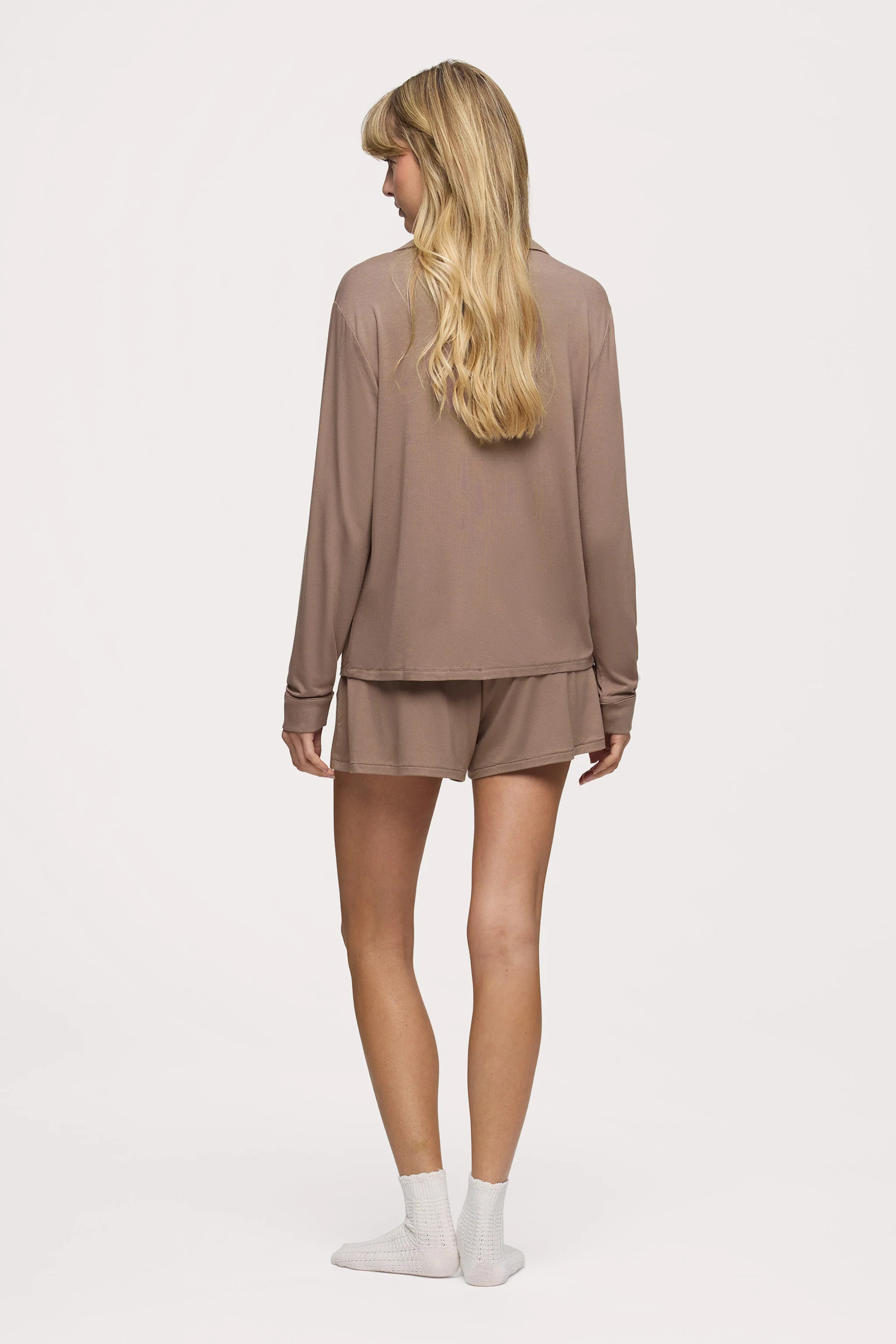 Long Sleeve Button-Up Pajama Shirt | Cocoa | Nuuds US