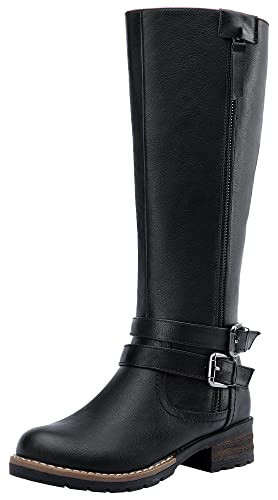 Jeossy Wide Calf Knee High Boots for Women, Flat Low Heel Tall Riding Boots, 9660W - Black, Size 7.5 US - with Side Decorative Zipper (DJY9660 Black 07.5) | Amazon (US)