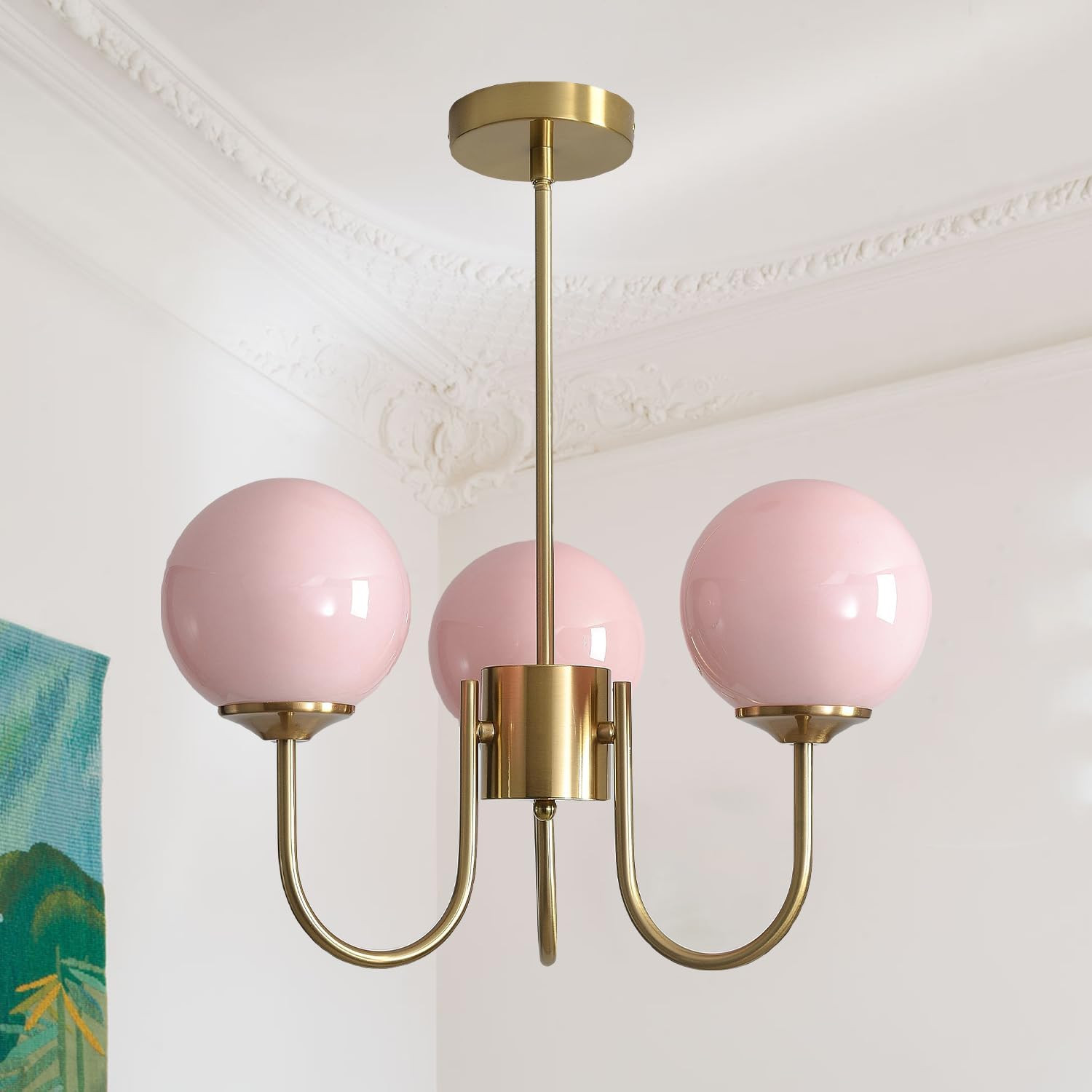 Modern Pink Bubble Chandelier, 15.7in Sputnik Chandeliers for Girls Room, Brass Gold Mid Century ... | Amazon (US)