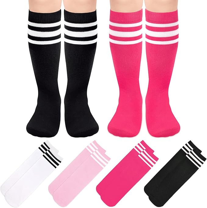 4 Pairs Kids Soccer Socks Toddler Soccer Socks Girls Boys Soccer Socks Toddler Knee High Socks To... | Amazon (US)