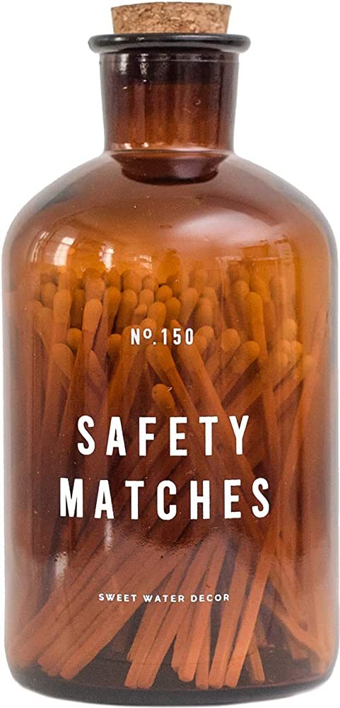 Sweet Water Decor 4" Safety Matches in Large Amber Apothecary Bottle | Rustic Jar of Approx. 150 ... | Amazon (US)