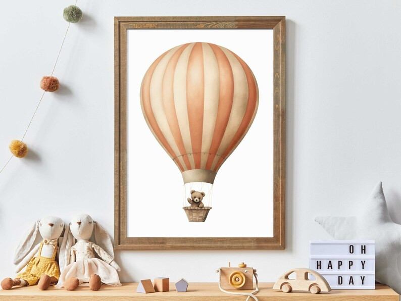 Hot Air Balloon Nursery Print, Cute Teddy Bear Nursery Decor, Hot Air Balloon Baby Shower Gift, B... | Etsy (US)