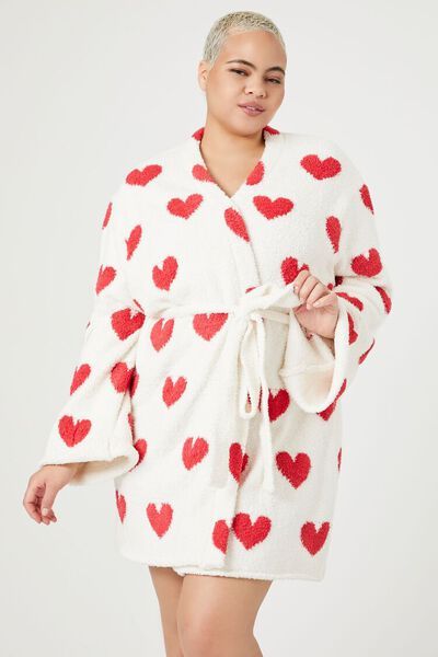 Plus Size Heart Print Pajama Robe | Forever 21 (US)