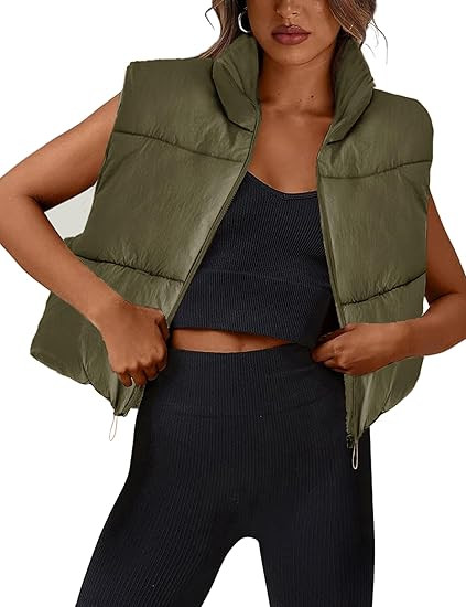 Athlisan Womens Cropped Puffer Vest Zip Up Stand Collar Sleeveless Padded Crop Vests | Amazon (US)